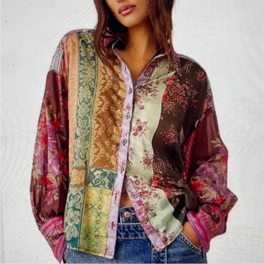Free People Floral Patchwork Shirt - Picture 3 of 8